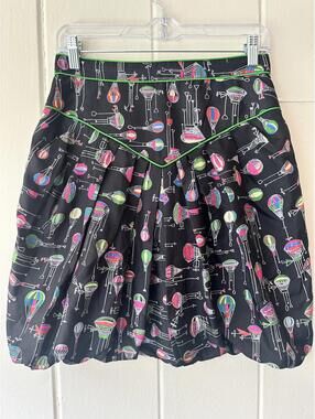 Anthropologie Anna Sui 100% silk bubble skirt hot air balloon print Size 4
